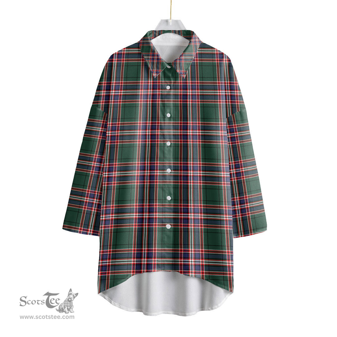 ScotsTee Shop Scottish MacFarlane Hunting Modern Clan Tartan Womens Elbow Sleeve Chiffon Shirt