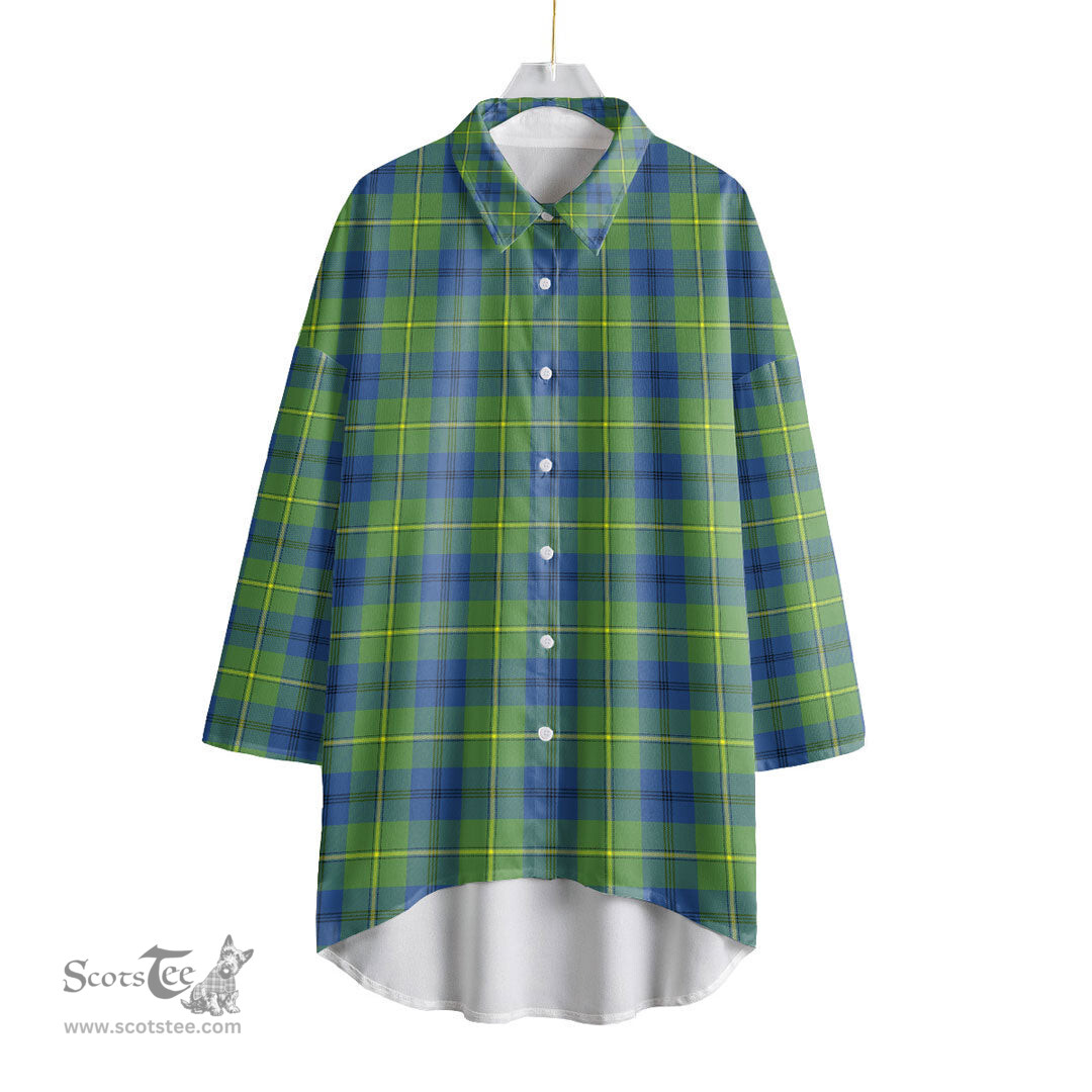 ScotsTee Shop Scottish Johnston Ancient Clan Tartan Womens Elbow Sleeve Chiffon Shirt