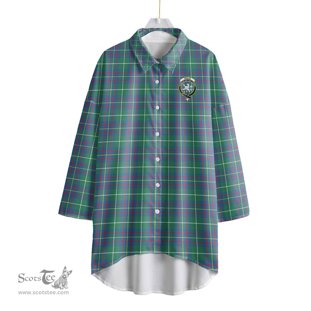 ScotsTee Shop Scottish Inglis Ancient Clan Crest Tartan Womens Elbow Sleeve Chiffon Shirt