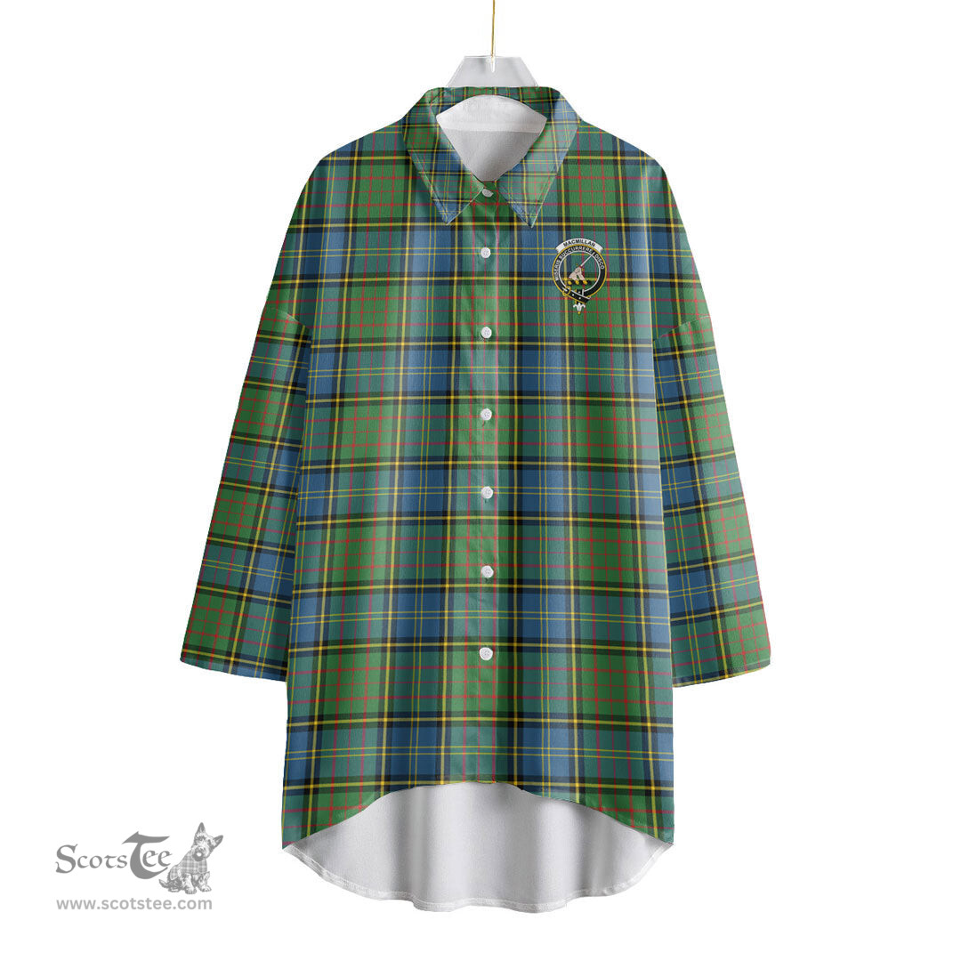 ScotsTee Shop Scottish MacMillan Hunting Ancient Clan Crest Tartan Womens Elbow Sleeve Chiffon Shirt