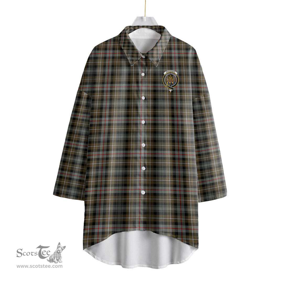 ScotsTee Shop Scottish MacKenzie Weathered Clan Crest Tartan Womens Elbow Sleeve Chiffon Shirt