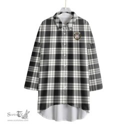 ScotsTee Shop Scottish MacFarlane Black White Ancient Clan Crest Tartan Womens Elbow Sleeve Chiffon Shirt