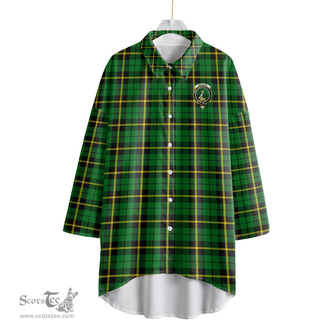 ScotsTee Shop Scottish Wallace Hunting Green Clan Crest Tartan Womens Elbow Sleeve Chiffon Shirt