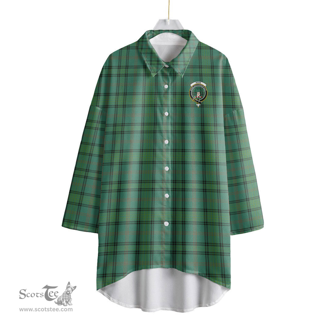 ScotsTee Shop Scottish Ross Hunting Ancient Clan Crest Tartan Womens Elbow Sleeve Chiffon Shirt