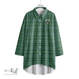 ScotsTee Shop Scottish Ross Hunting Ancient Clan Crest Tartan Womens Elbow Sleeve Chiffon Shirt