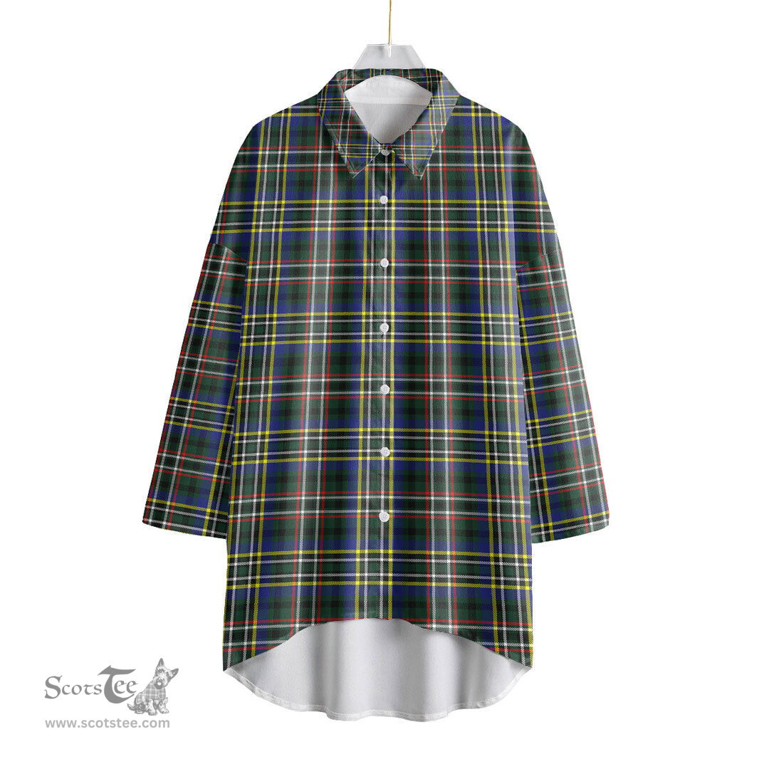 ScotsTee Shop Scottish SCOTT GREEN MODERN Clan Tartan Womens Elbow Sleeve Chiffon Shirt