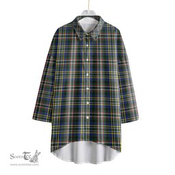 ScotsTee Shop Scottish SCOTT GREEN MODERN Clan Tartan Womens Elbow Sleeve Chiffon Shirt