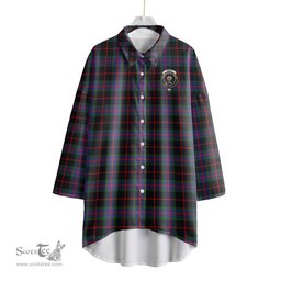 ScotsTee Shop Scottish Nairn Clan Crest Tartan Womens Elbow Sleeve Chiffon Shirt