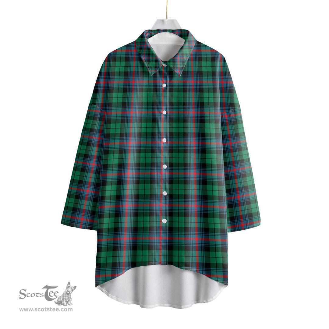 ScotsTee Shop Scottish Urquhart Broad Red Ancient Clan Tartan Womens Elbow Sleeve Chiffon Shirt