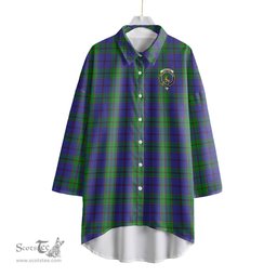 ScotsTee Shop Scottish Strachan Clan Crest Tartan Womens Elbow Sleeve Chiffon Shirt