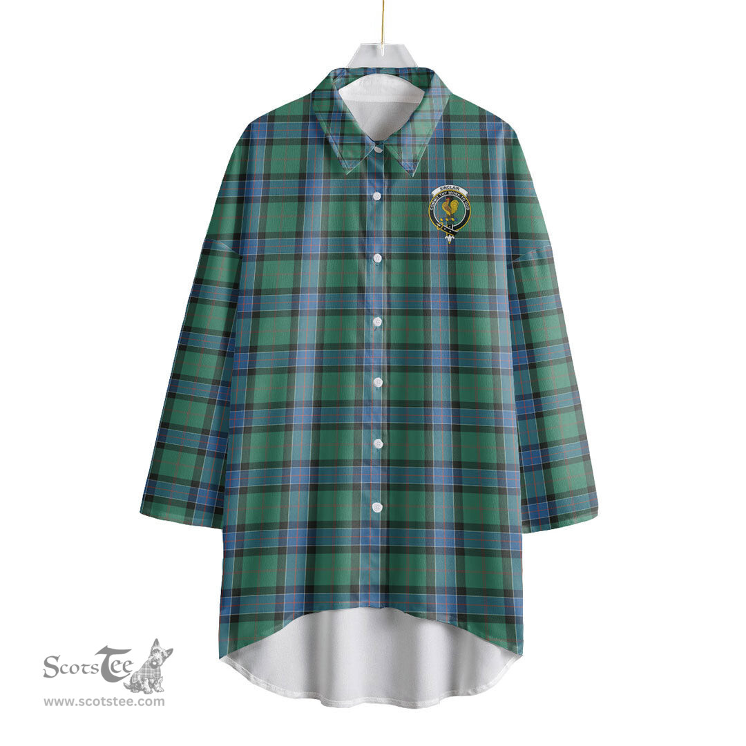 ScotsTee Shop Scottish Sinclair Hunting Ancient Clan Crest Tartan Womens Elbow Sleeve Chiffon Shirt
