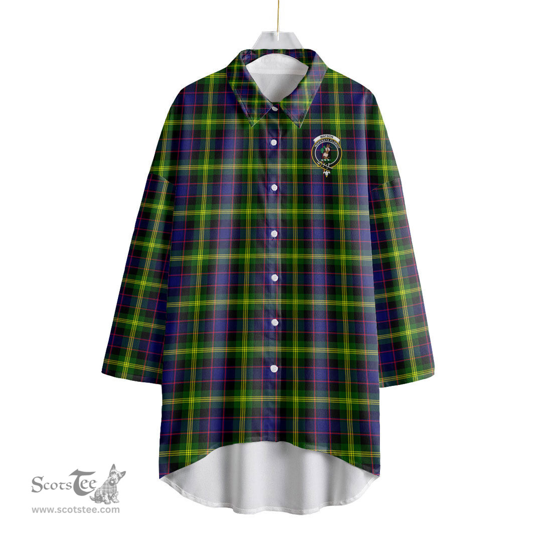 ScotsTee Shop Scottish Watson Modern Clan Crest Tartan Womens Elbow Sleeve Chiffon Shirt