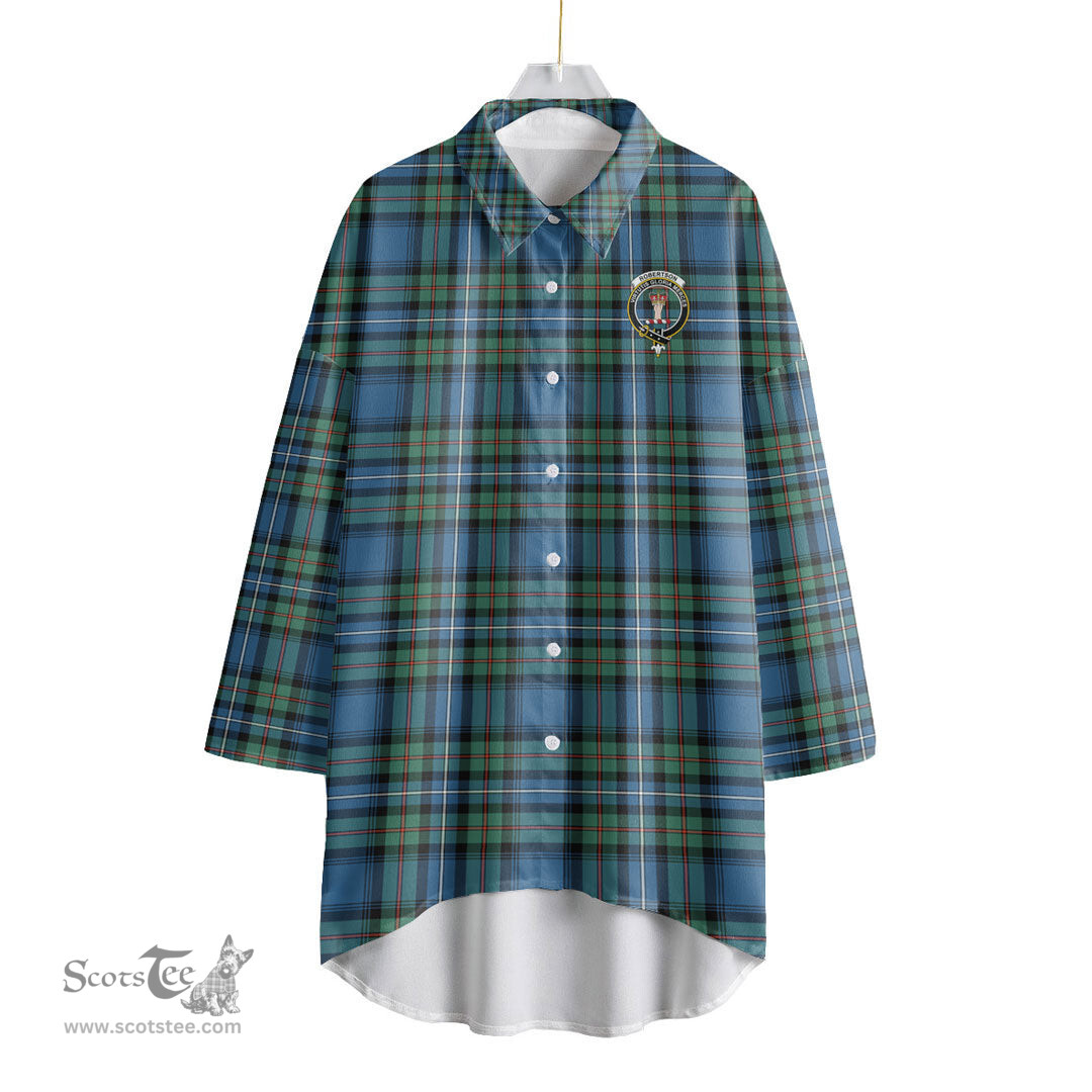 ScotsTee Shop Scottish Robertson Hunting Ancient Clan Crest Tartan Womens Elbow Sleeve Chiffon Shirt