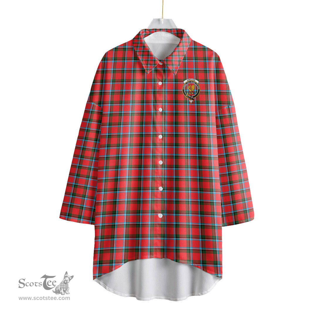 ScotsTee Shop Scottish Sinclair Modern Clan Crest Tartan Womens Elbow Sleeve Chiffon Shirt
