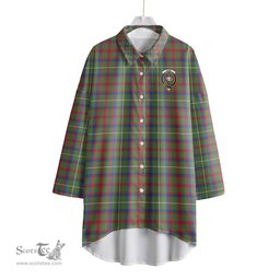 ScotsTee Shop Scottish Shaw Green Modern Clan Crest Tartan Womens Elbow Sleeve Chiffon Shirt