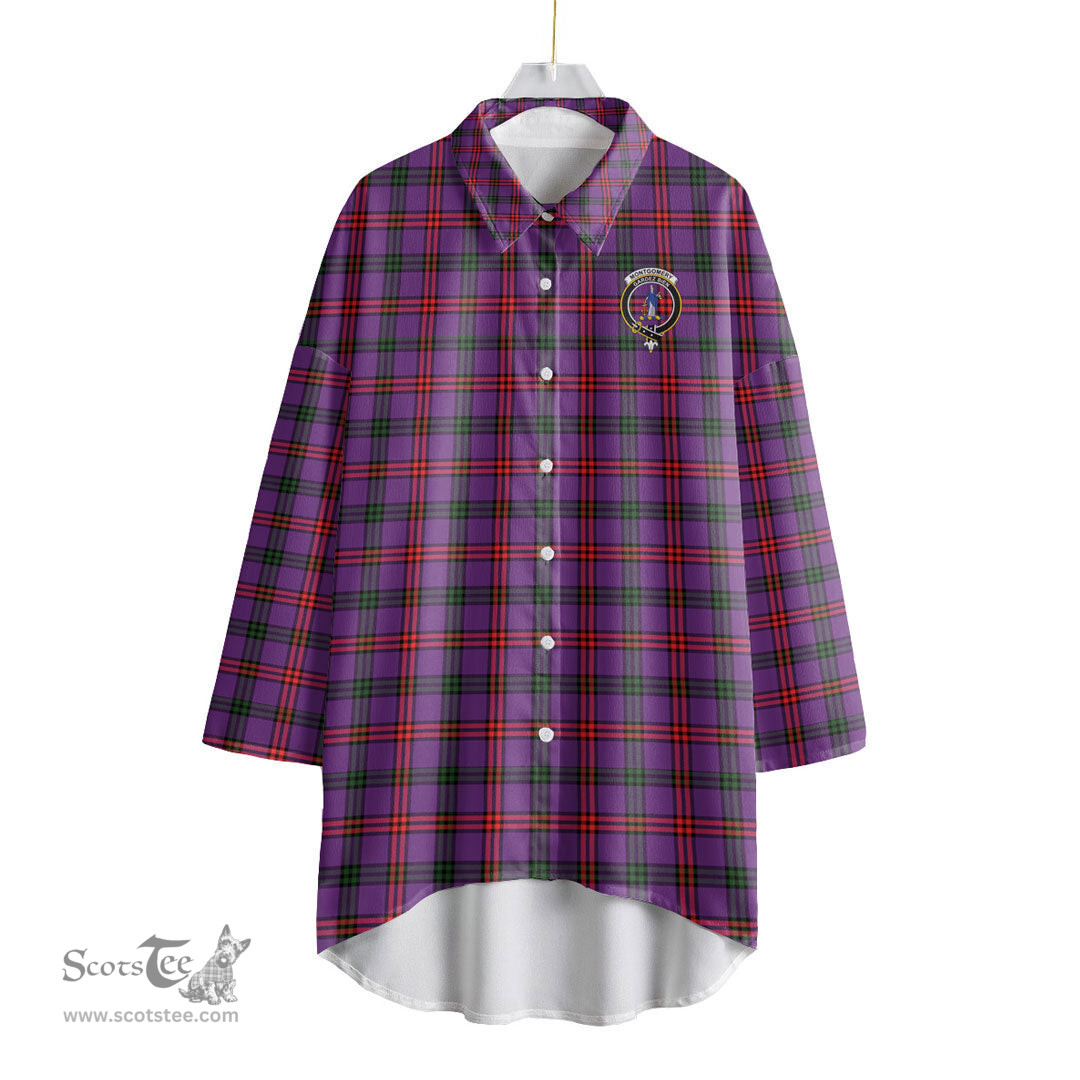 ScotsTee Shop Scottish Montgomery Modern Clan Crest Tartan Womens Elbow Sleeve Chiffon Shirt