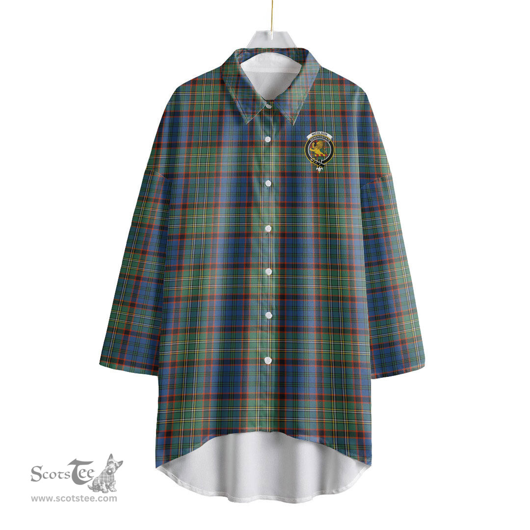 ScotsTee Shop Scottish Nicolson Hunting Ancient Clan Crest Tartan Womens Elbow Sleeve Chiffon Shirt