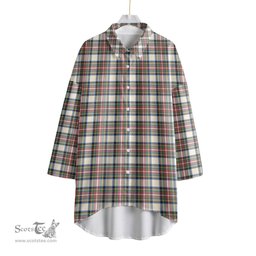 ScotsTee Shop Scottish Stewart Dress Ancient Clan Tartan Womens Elbow Sleeve Chiffon Shirt