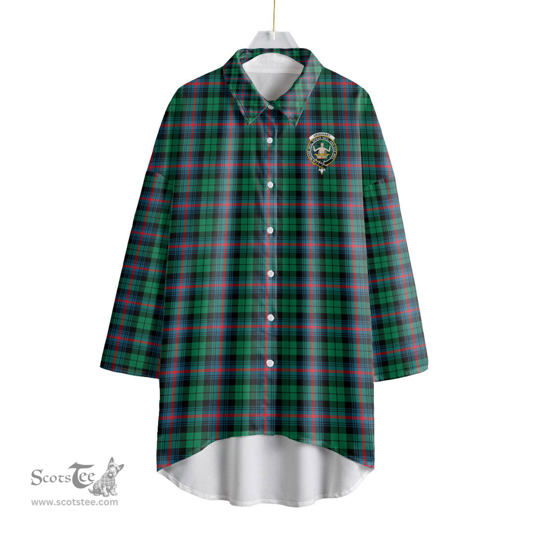 ScotsTee Shop Scottish Urquhart Broad Red Ancient Clan Crest Tartan Womens Elbow Sleeve Chiffon Shirt