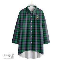 ScotsTee Shop Scottish Urquhart Broad Red Ancient Clan Crest Tartan Womens Elbow Sleeve Chiffon Shirt