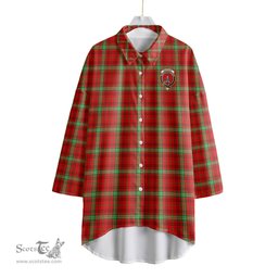 ScotsTee Shop Scottish Morrison Red Modern Clan Crest Tartan Womens Elbow Sleeve Chiffon Shirt