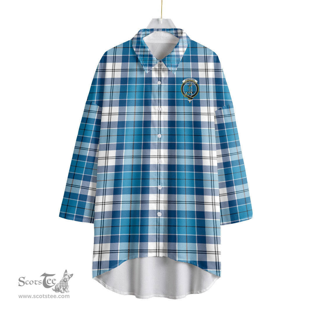 ScotsTee Shop Scottish Roberton Clan Crest Tartan Womens Elbow Sleeve Chiffon Shirt