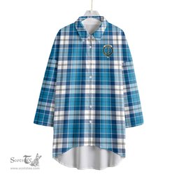 ScotsTee Shop Scottish Roberton Clan Crest Tartan Womens Elbow Sleeve Chiffon Shirt