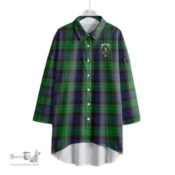 ScotsTee Shop Scottish Stewart Old Modern Clan Crest Tartan Womens Elbow Sleeve Chiffon Shirt