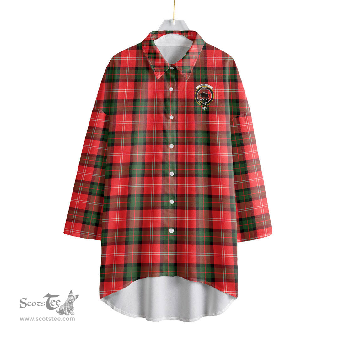 ScotsTee Shop Scottish Nesbitt Modern Clan Crest Tartan Womens Elbow Sleeve Chiffon Shirt