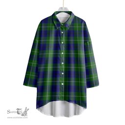 ScotsTee Shop Scottish Oliphant Modern Clan Tartan Womens Elbow Sleeve Chiffon Shirt