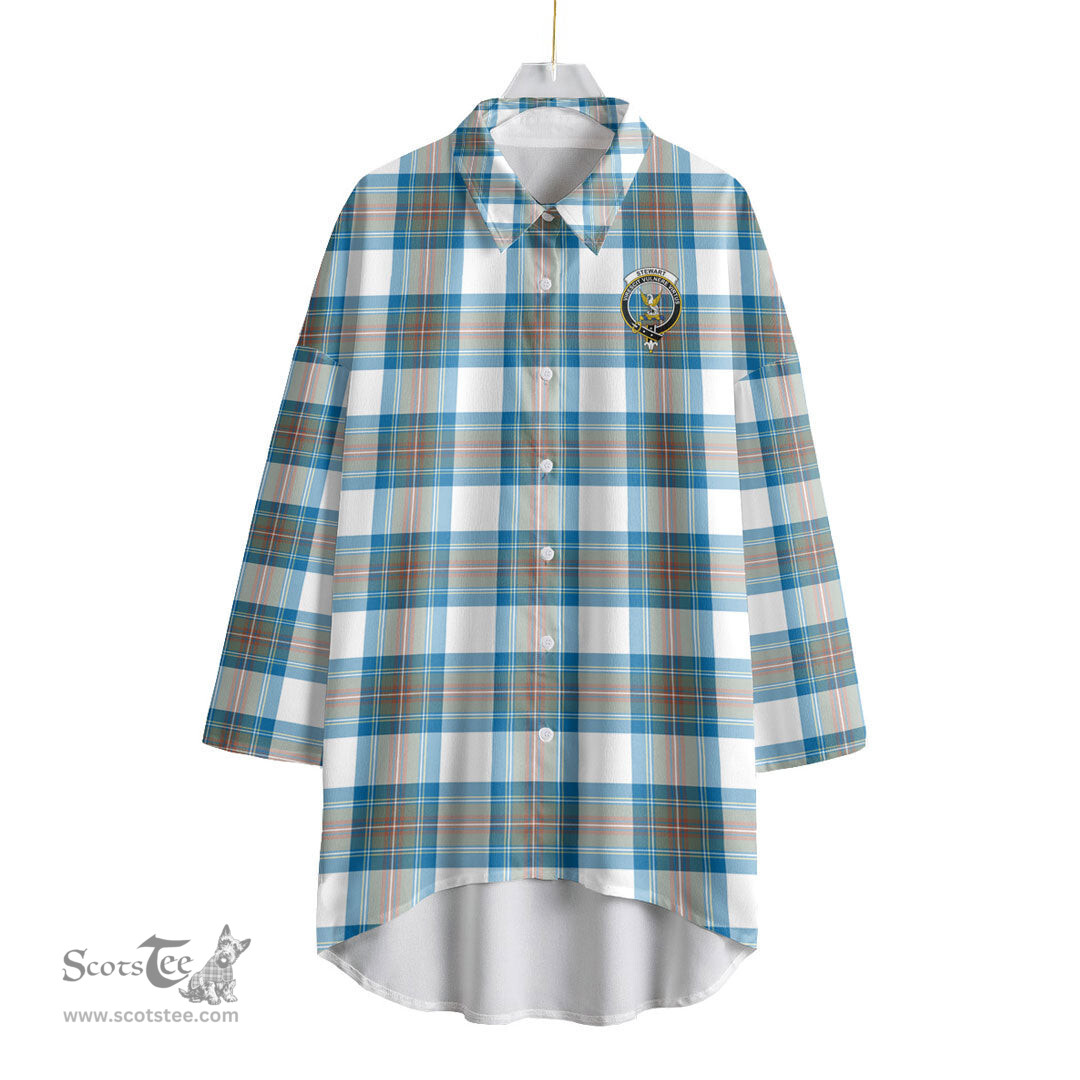ScotsTee Shop Scottish Stewart Muted Blue Clan Crest Tartan Womens Elbow Sleeve Chiffon Shirt