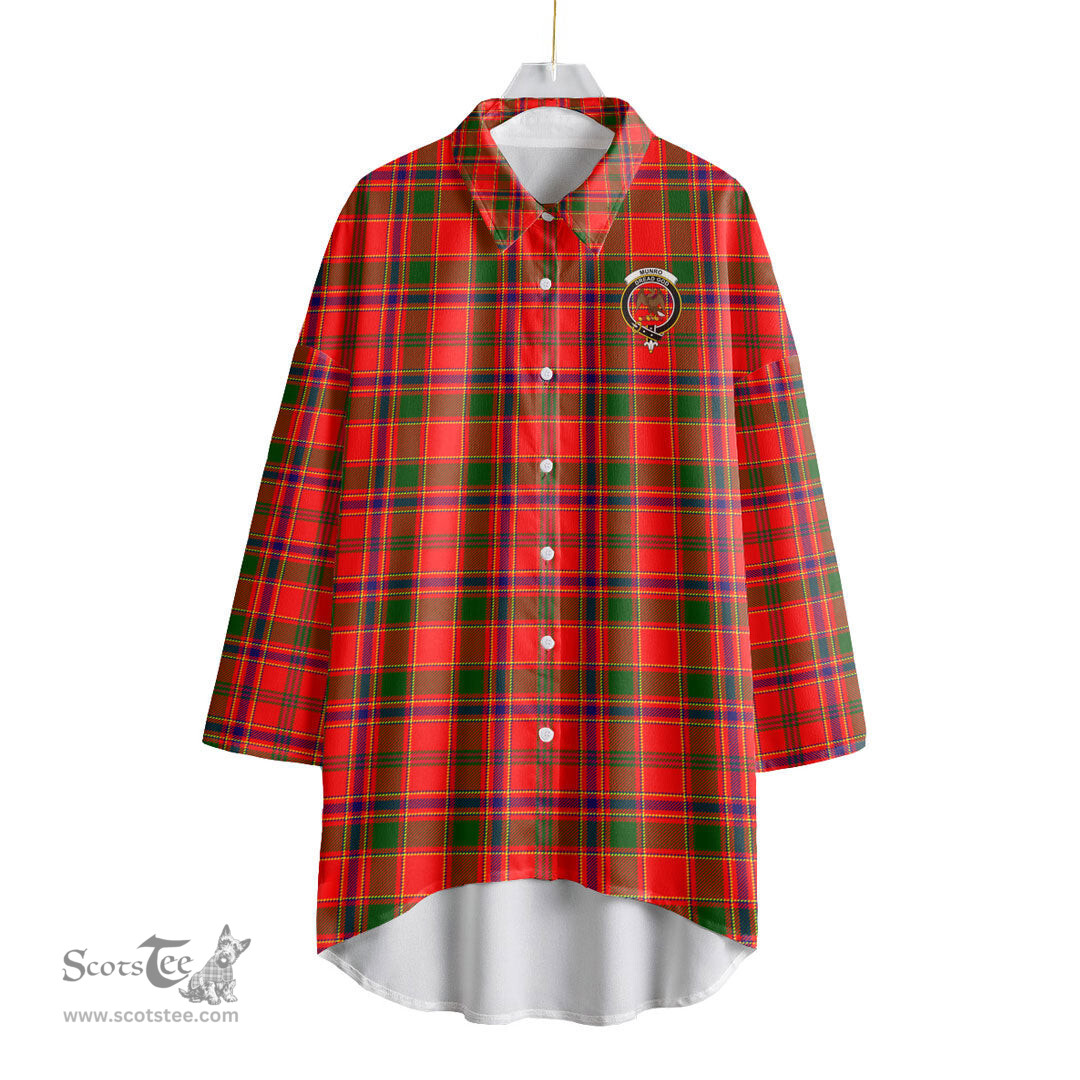 ScotsTee Shop Scottish Munro Modern Clan Crest Tartan Womens Elbow Sleeve Chiffon Shirt