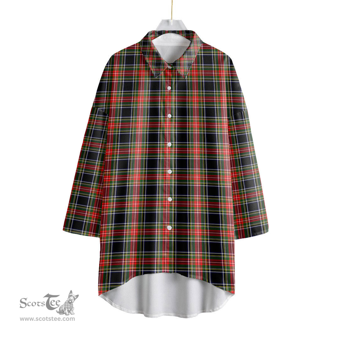 ScotsTee Shop Scottish Stewart Black Clan Tartan Womens Elbow Sleeve Chiffon Shirt