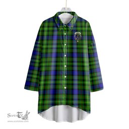 ScotsTee Shop Scottish Rollo Modern Clan Crest Tartan Womens Elbow Sleeve Chiffon Shirt