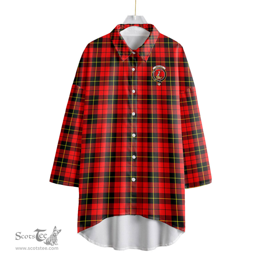 ScotsTee Shop Scottish Wallace Hunting Red Clan Crest Tartan Womens Elbow Sleeve Chiffon Shirt