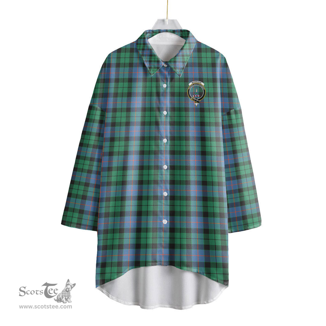 ScotsTee Shop Scottish Morrison Ancient Clan Crest Tartan Womens Elbow Sleeve Chiffon Shirt