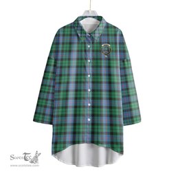 ScotsTee Shop Scottish Morrison Ancient Clan Crest Tartan Womens Elbow Sleeve Chiffon Shirt