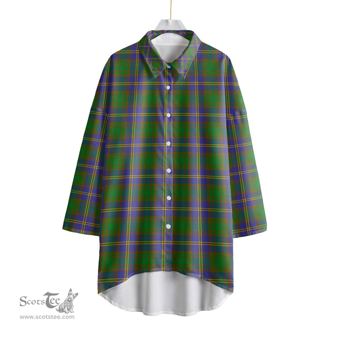 ScotsTee Shop Scottish Strange of Balkaskie Clan Tartan Womens Elbow Sleeve Chiffon Shirt