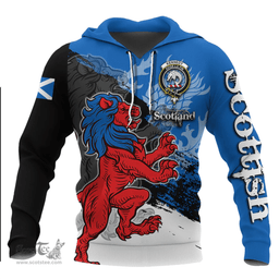 ScotsTee Shop Scottish Kennedy Weathered Clan Crest Scottish Lion Brush Scotland Hoodie