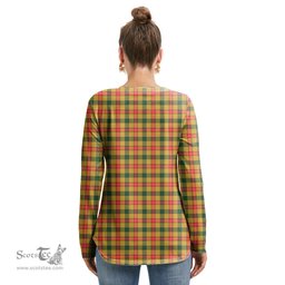 ScotsTee Shop Scottish Baxter Clan Crest Tartan Womens V Neck Lace Up Criss Cross Sweatshirt