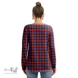 ScotsTee Shop Scottish Brown Modern Clan Tartan Womens V Neck Lace Up Criss Cross Sweatshirt