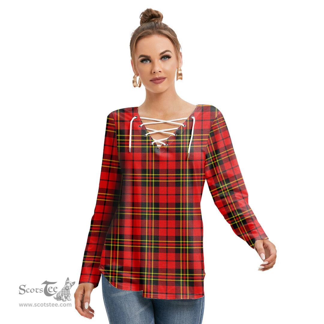 ScotsTee Shop Scottish Brodie Modern Clan Tartan Womens V Neck Lace Up Criss Cross Sweatshirt