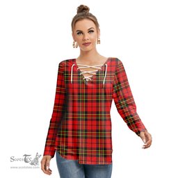 ScotsTee Shop Scottish Brodie Modern Clan Tartan Womens V Neck Lace Up Criss Cross Sweatshirt