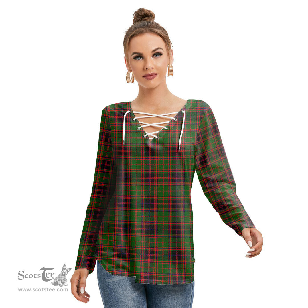 ScotsTee Shop Scottish Buchan Modern Clan Tartan Womens V Neck Lace Up Criss Cross Sweatshirt