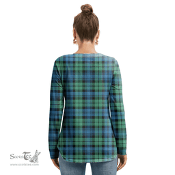 ScotsTee Shop Scottish Campbell Ancient 01 Clan Crest Tartan Womens V Neck Lace Up Criss Cross Sweatshirt