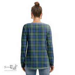 ScotsTee Shop Scottish Baird Ancient Clan Tartan Womens V Neck Lace Up Criss Cross Sweatshirt