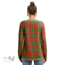 ScotsTee Shop Scottish Burnett Ancient Clan Crest Tartan Womens V Neck Lace Up Criss Cross Sweatshirt