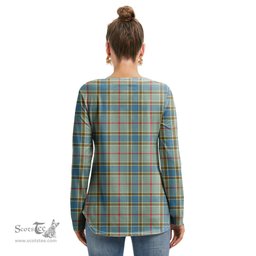 ScotsTee Shop Scottish Balfour Blue Clan Tartan Womens V Neck Lace Up Criss Cross Sweatshirt