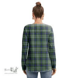 ScotsTee Shop Scottish Blyth Clan Tartan Womens V Neck Lace Up Criss Cross Sweatshirt
