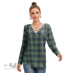 ScotsTee Shop Scottish Blyth Clan Tartan Womens V Neck Lace Up Criss Cross Sweatshirt